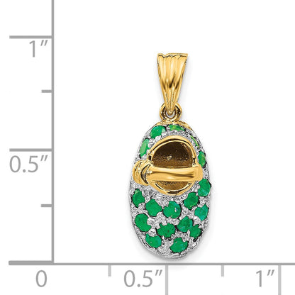 14k Yellow & Rhodium Gold & Rhodium Prong-Set May/Emerald Baby Shoe Charm
