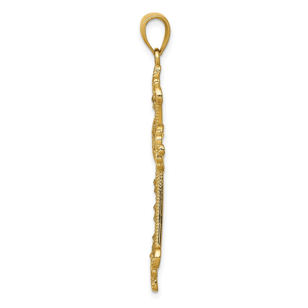 14k Yellow & Rhodium Gold w/Rhodium Polished Diamond-Cut Cut-Out Cross Pendant