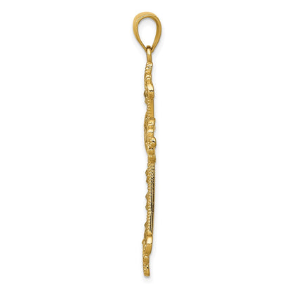 14k Yellow & Rhodium Gold w/Rhodium Polished Diamond-Cut Cut-Out Cross Pendant
