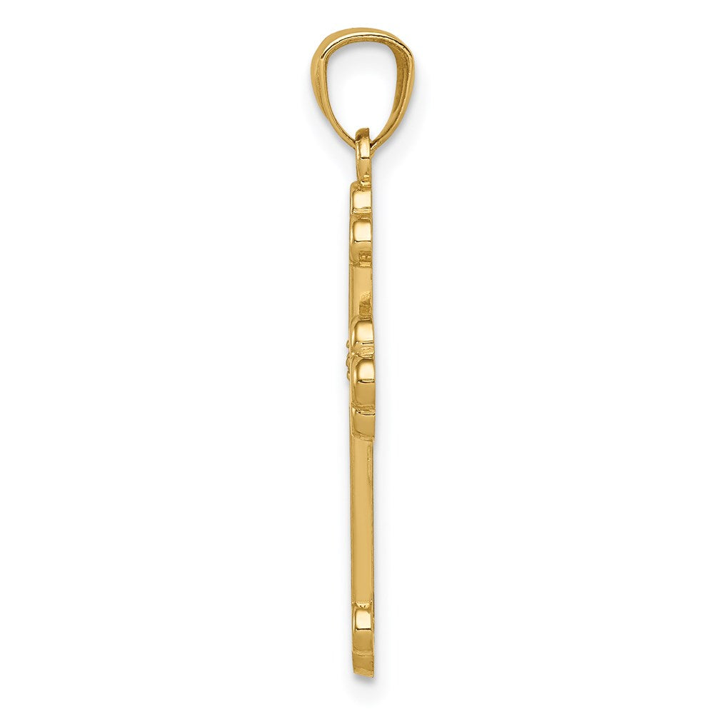 14k Y/W Gold Polished Budded Cross with .015 Diamond Pendant