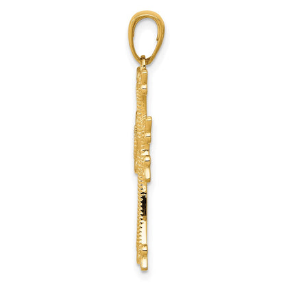 14k Yellow Gold Polished/Textured Armenian Cross Pendant