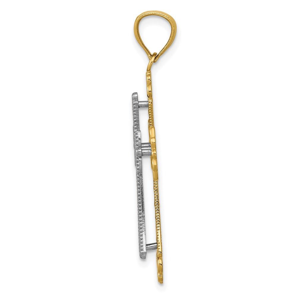 14k Two-tone Gold Polished 2 Level Budded Cross Pendant