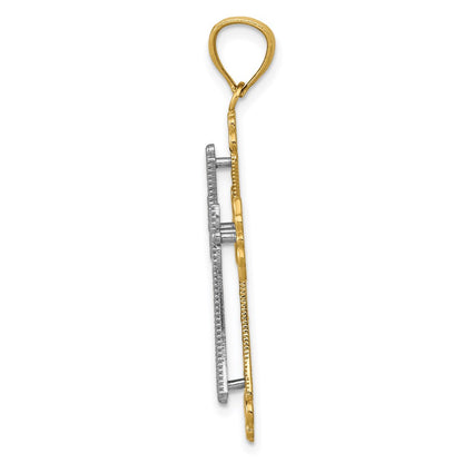 14k Two-tone Gold Polished 2 Level Budded Cross Pendant