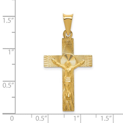 14k Yellow Gold Polished Satin and D/C Crucifix Pendant
