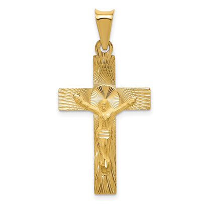 14k Yellow Gold Polished Satin and D/C Crucifix Pendant