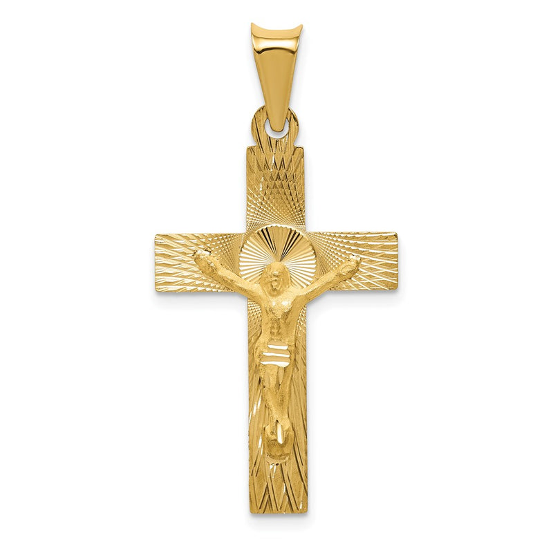 14k Yellow Gold Polished Satin and D/C Crucifix Pendant