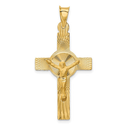 14k Yellow Gold Polished Satin and D/C Crucifix Pendant