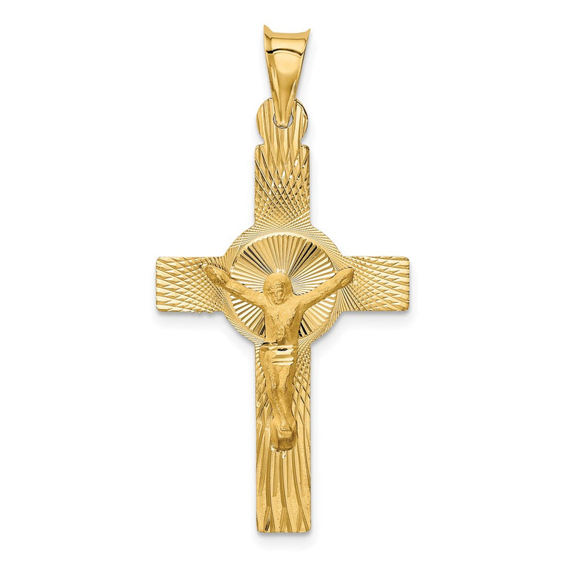 14k Yellow Gold Polished Satin and D/C Crucifix Pendant
