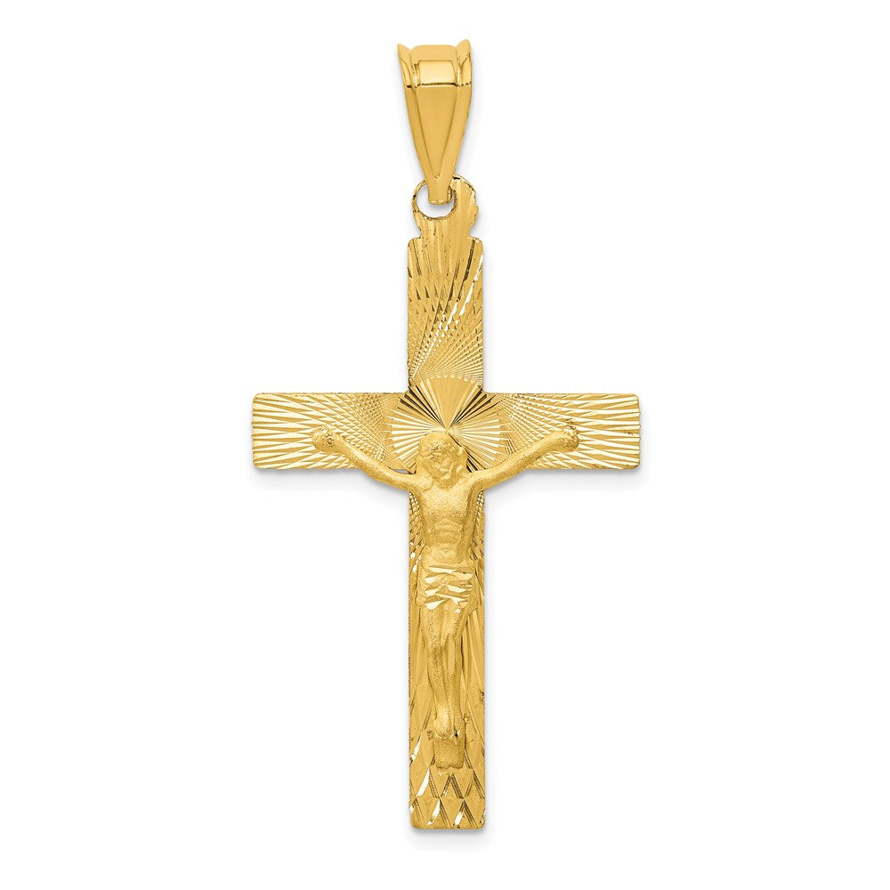 14k Yellow Gold Polished Satin and D/C Crucifix Pendant