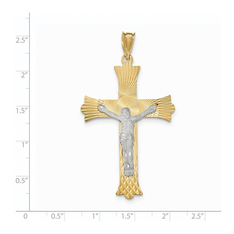 14k Yellow Gold Two-tone Gold Polished Satin and D/C Crucifix Pendant