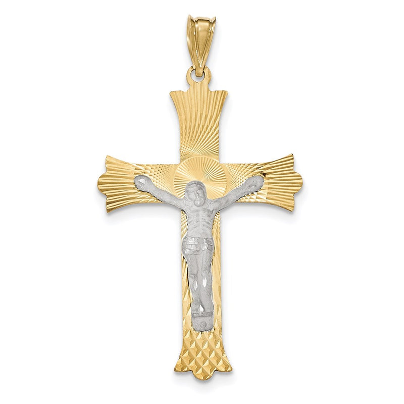 14k Yellow Gold Two-tone Gold Polished Satin and D/C Crucifix Pendant