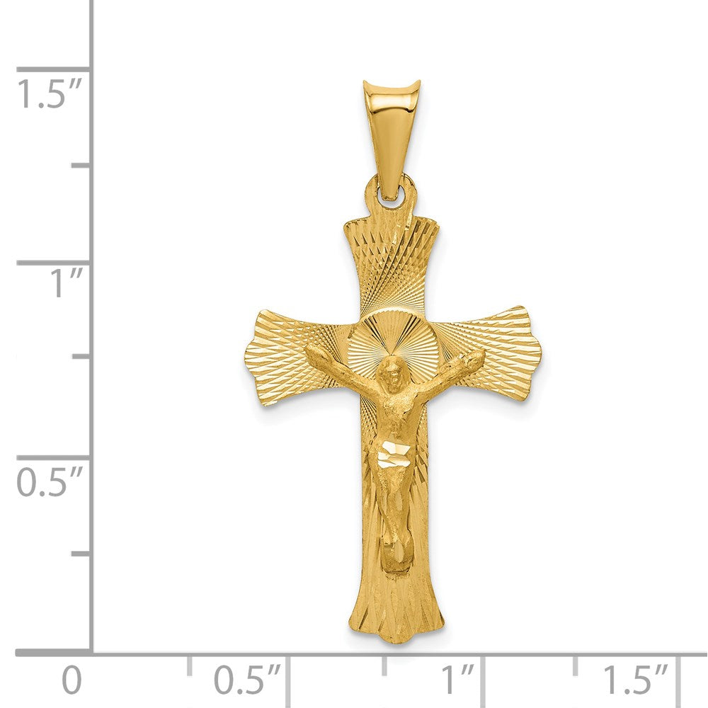 14k Yellow Gold Polished Satin and D/C Crucifix Pendant