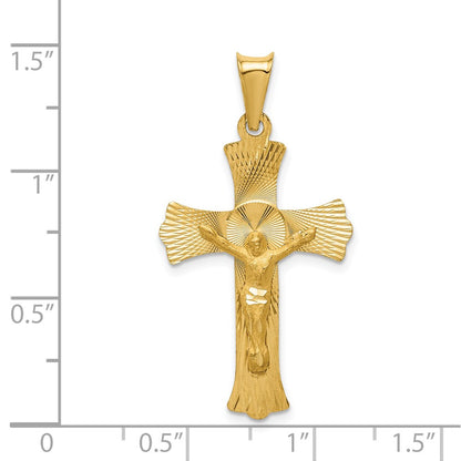 14k Yellow Gold Polished Satin and D/C Crucifix Pendant