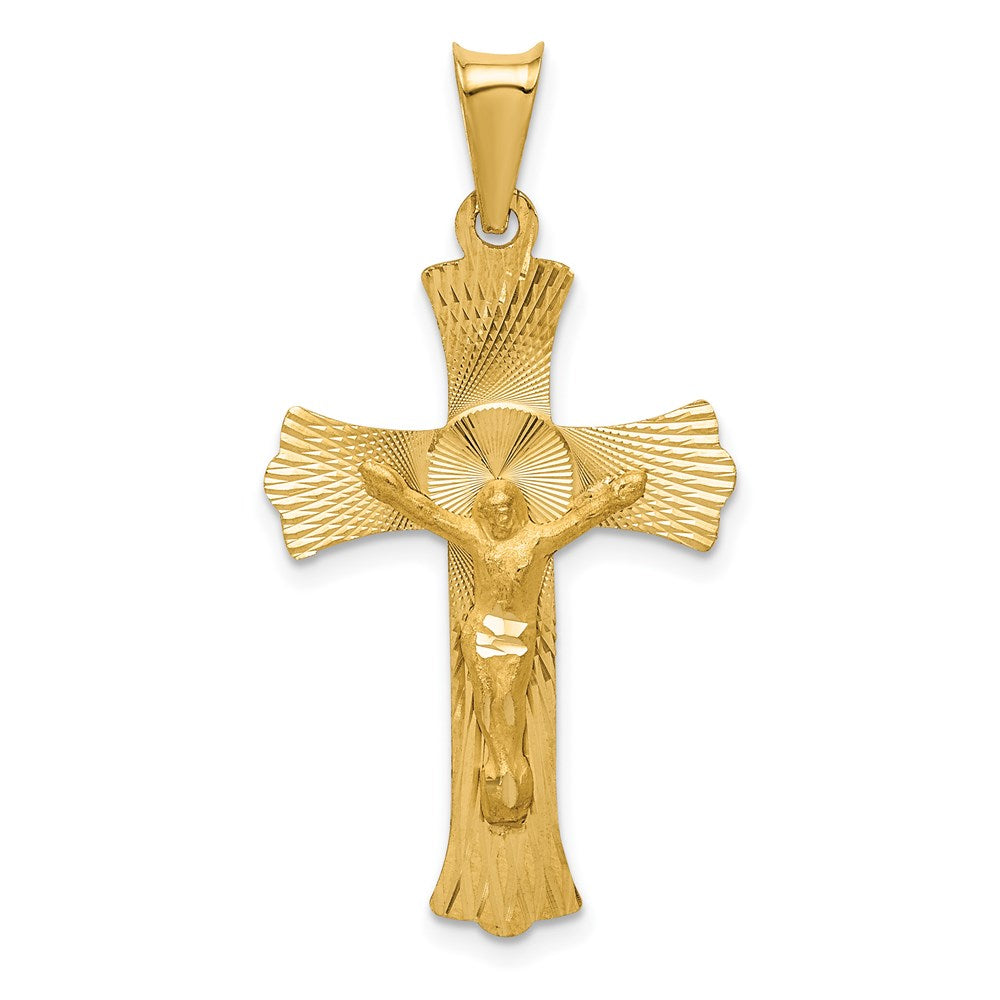 14k Yellow Gold Polished Satin and D/C Crucifix Pendant