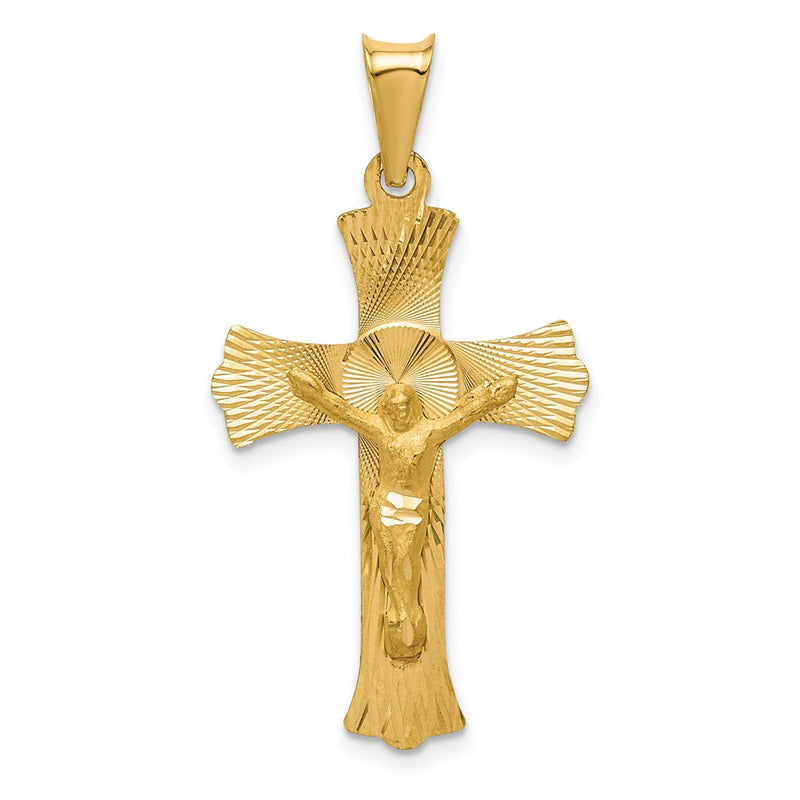 14k Yellow Gold Polished Satin and D/C Crucifix Pendant