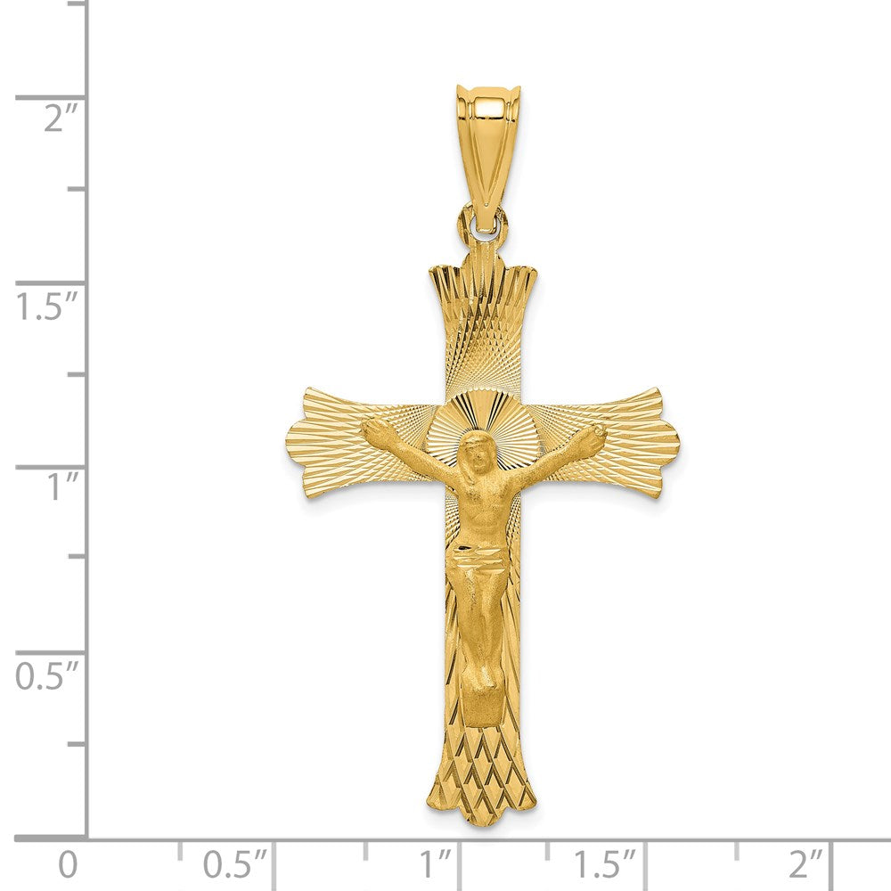 14k Yellow Gold Polished Satin and D/C Crucifix Pendant