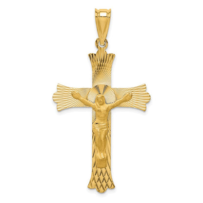 14k Yellow Gold Polished Satin and D/C Crucifix Pendant