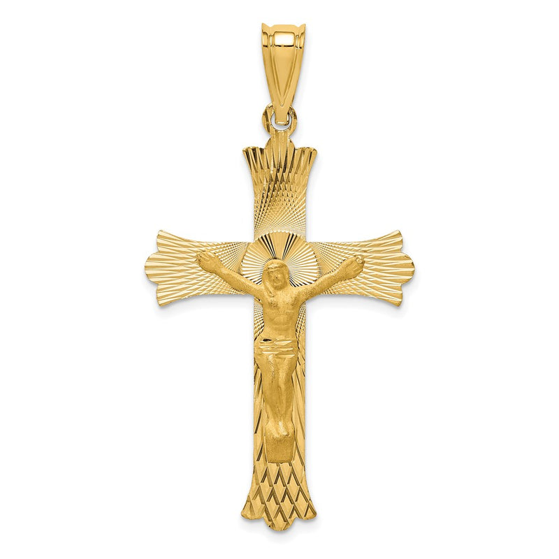 14k Yellow Gold Polished Satin and D/C Crucifix Pendant