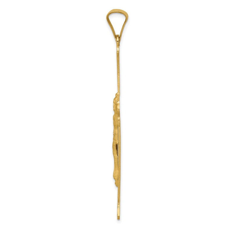 14k Yellow Gold Polished Satin and Diamond-cut Crucifix Cross Pendant