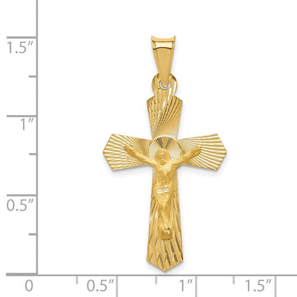 14k Yellow Gold Polished Satin and D/C Crucifix Pendant