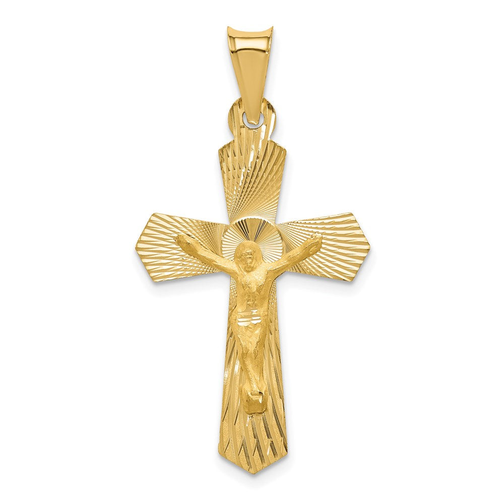 14k Yellow Gold Polished Satin and D/C Crucifix Pendant