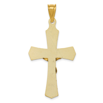 14k Yellow & Rhodium Gold w/Rose and White Rhodium Crucifix Cross Pendant
