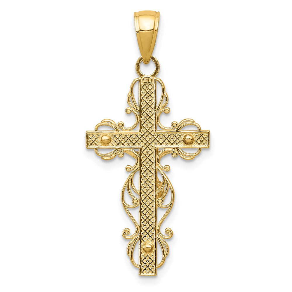 14k Yellow Gold Polished Crucifix W/Lace Trim Pendant