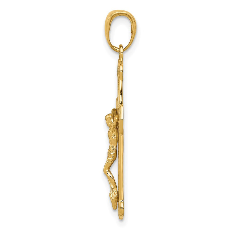 14k Yellow Gold Gold Polished Textured Crucifix Pendant