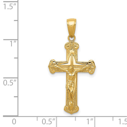 14k Yellow Gold Gold Polished Textured Crucifix Pendant
