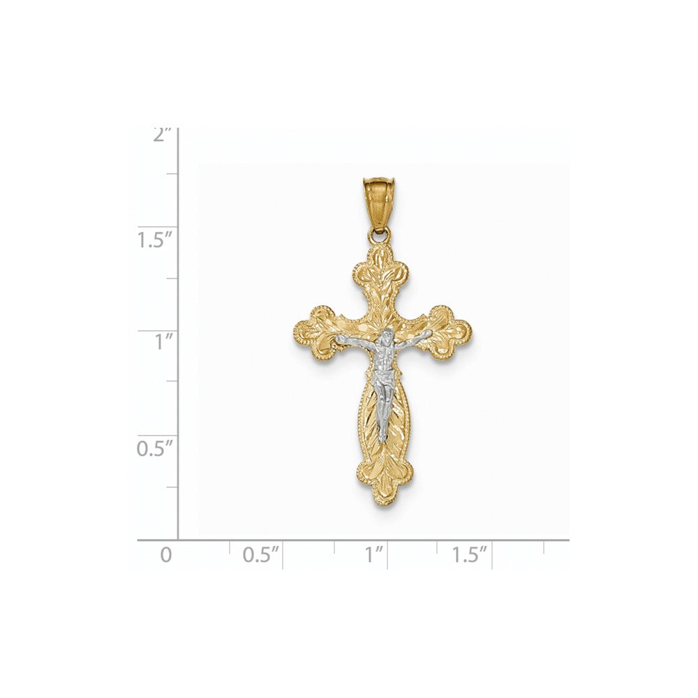 14k Yellow & Rhodium Gold Two-tone Gold Crucifix Pendant