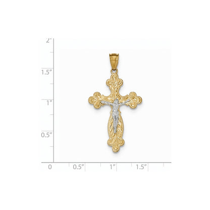 14k Yellow & Rhodium Gold Two-tone Gold Crucifix Pendant