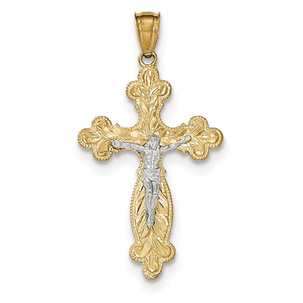 14k Yellow & Rhodium Gold Two-tone Gold Crucifix Pendant