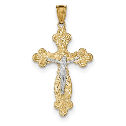 14k Yellow & Rhodium Gold Two-tone Gold Crucifix Pendant