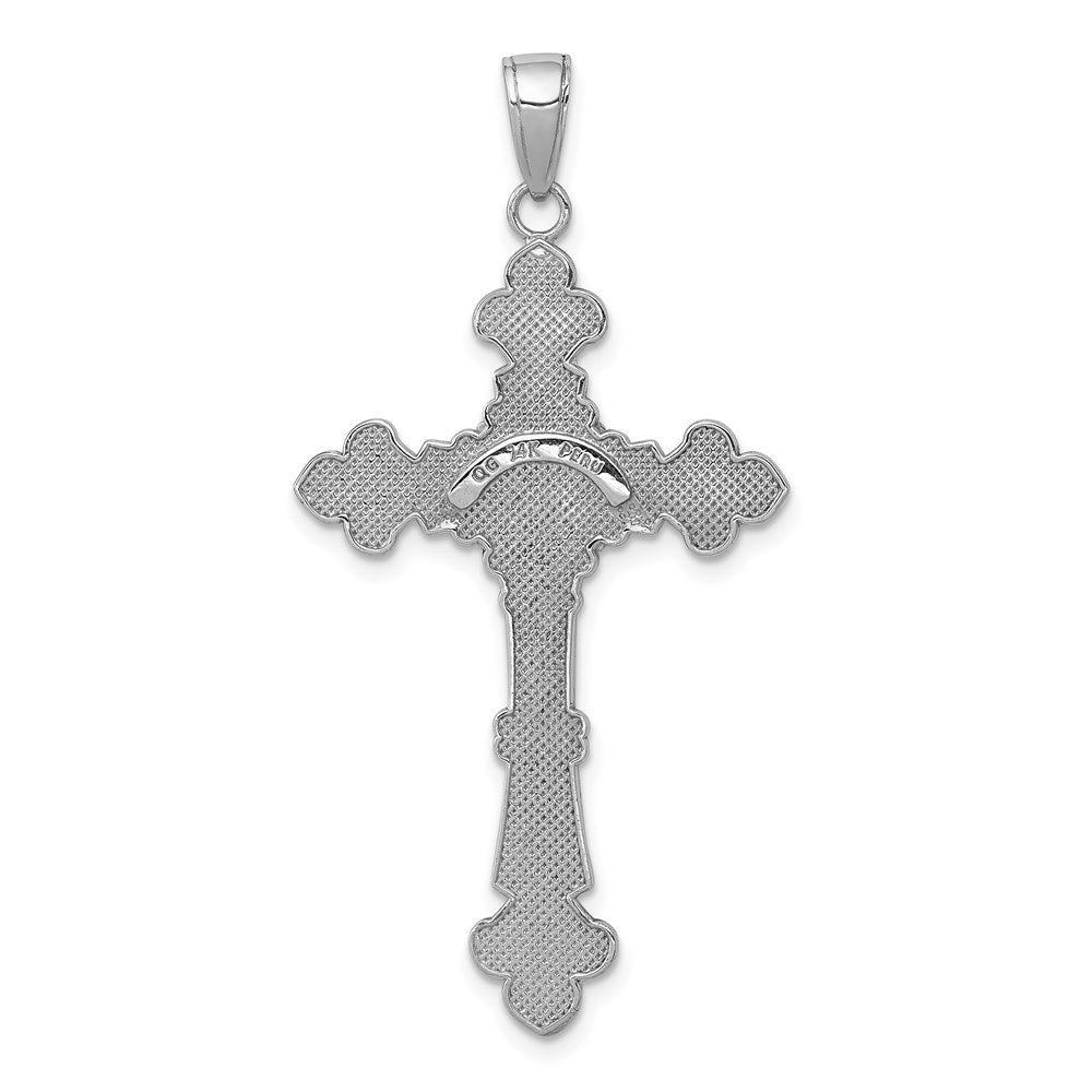 14k White Gold Polished INRI Crucifix Fleur di Lis Pendant