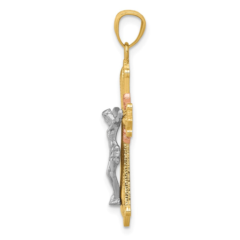 14k Tri-Color Gold Polished Crucifix Pendant