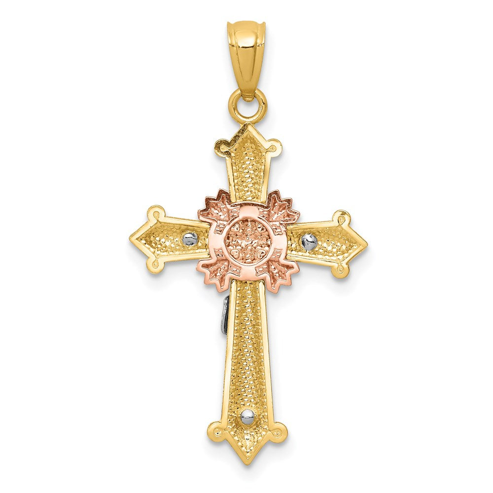 14k Tri-Color Gold Polished Crucifix Pendant