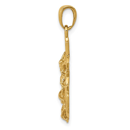 14k Yellow Gold Polished Textured Mariners Crucifix Rope/Wheel Pendant