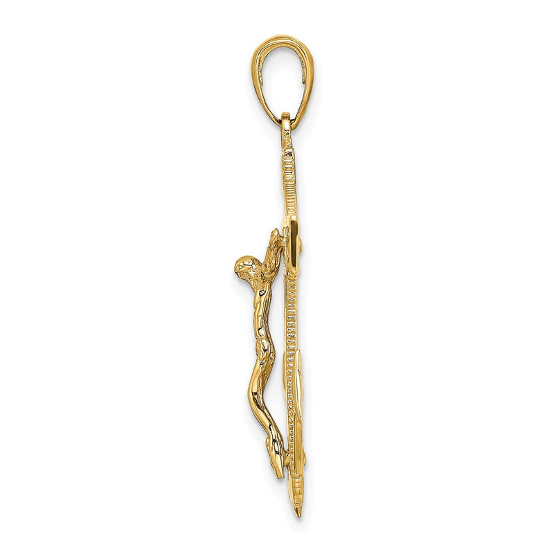 14k Yellow Gold Polished Textured Mariners Crucifix Pendant