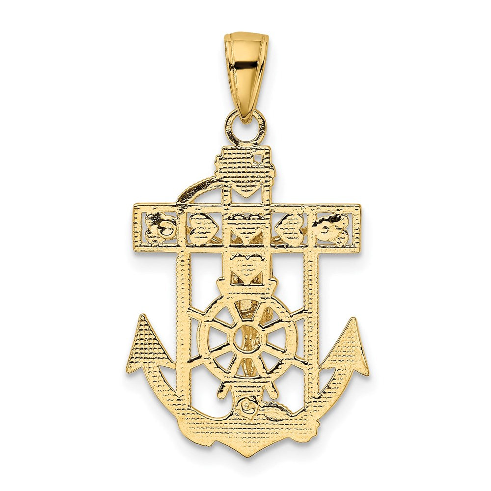 14k Yellow Gold Polished Textured Mini Mariners Crucifix Pendant