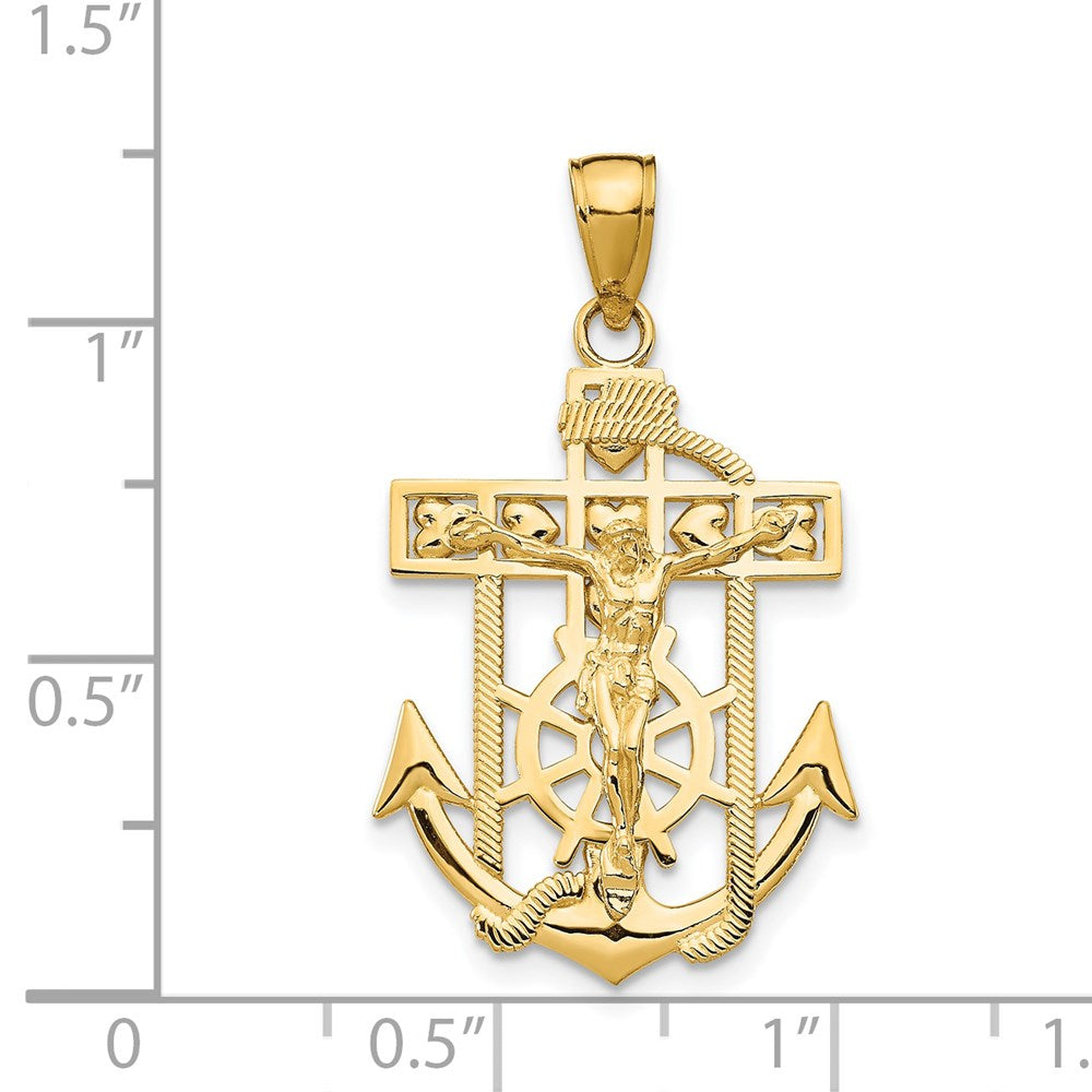 14k Yellow Gold Polished Textured Mini Mariners Crucifix Pendant