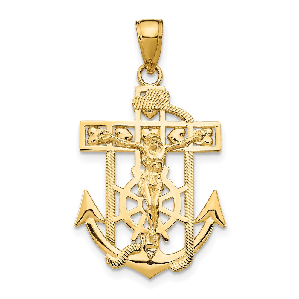 14k Yellow Gold Polished Textured Mini Mariners Crucifix Pendant
