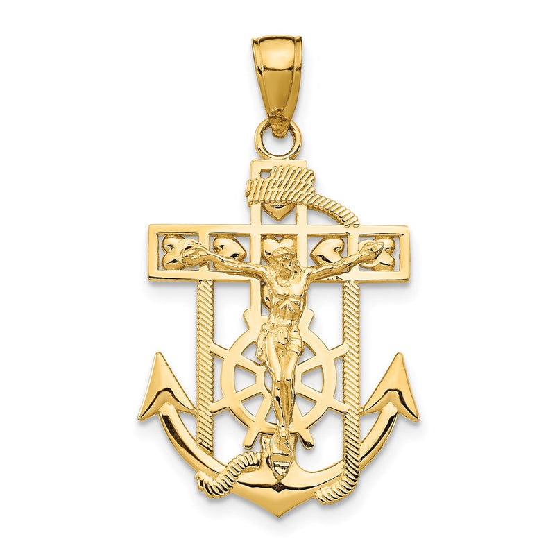 14k Yellow Gold Polished Textured Mini Mariners Crucifix Pendant