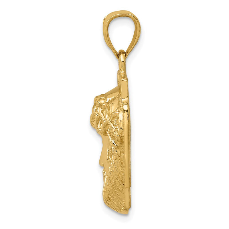 14k Yellow Gold Gold Polished Large Jesus Head With Crown Pendant