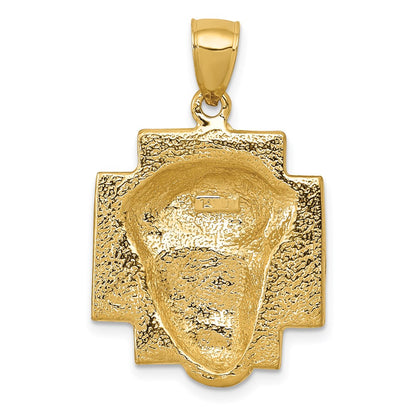 14k Yellow Gold Gold Polished Large Jesus Head With Crown Pendant