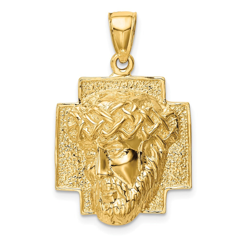 14k Yellow Gold Gold Polished Large Jesus Head With Crown Pendant