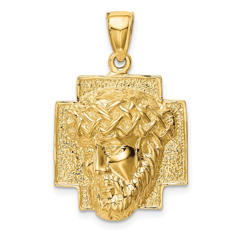 14k Yellow Gold Gold Polished Large Jesus Head With Crown Pendant
