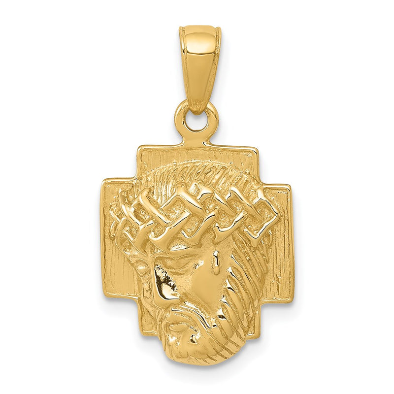 14k Yellow Gold Gold Polished Small Jesus Head With Crown Pendant
