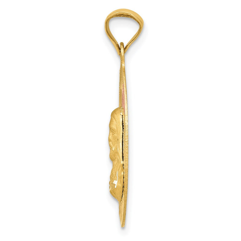 14k Yellow & Rhodium Gold w/Rose and White Rhodium D/C Sagrado Corazon Oval Pendant