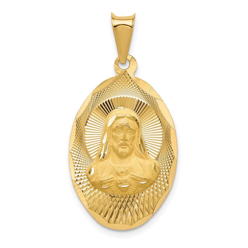 14k Yellow Gold Polished D/C Sagrado Corazon Oval Pendant