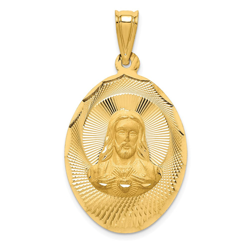 14k Yellow Gold Polished D/C Sagrado Corazon Oval Pendant